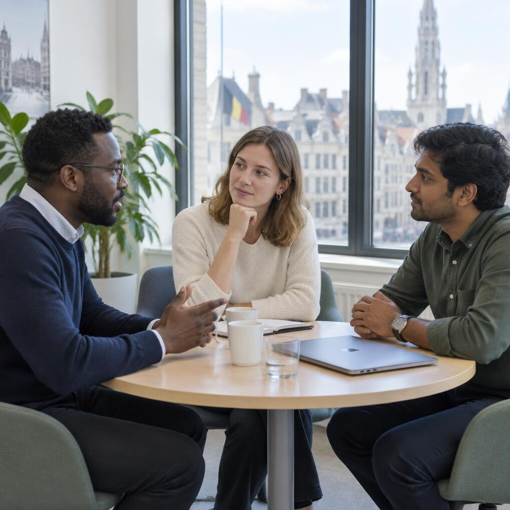 Small group of colleagues in a quiet discussion